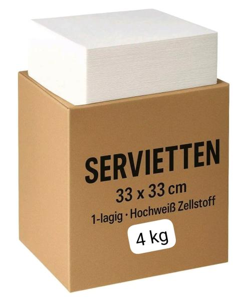 Papierservietten Servietten Weiß 1lagig 33x33 1/4 Falz 1 x 4kg